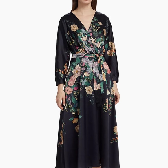 👗👗Teri Jon Floral Dress Size 10 Long Sleeve Black Multicolor - Picture 4 of 10